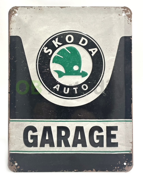 Retro plechová cedule ŠKODA AUTO GARAGE 15x20 cm