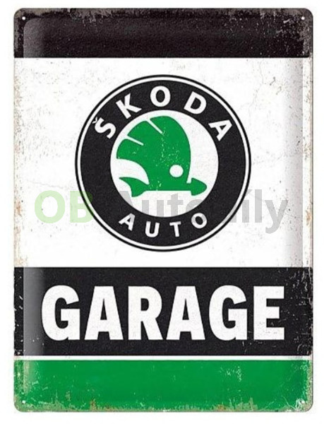 Retro plechová cedule ŠKODA AUTO GARAGE 30x40 cm - zelená